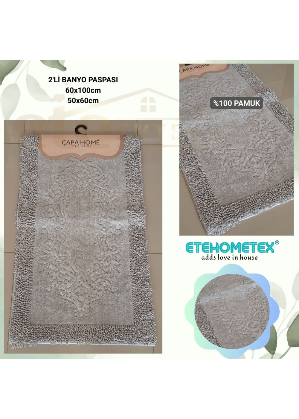 ÇAPA HOME PAMUK 2'Lİ BANYO PASPASI AÇIK GRİ 8696474231916 ÇAPA HOME PAMUK 2'Lİ BANYO PASPASI AÇIK GRİ 8696474231916